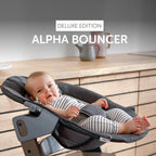 5-in-1 Hochstuhl Beta+ Newborn Set mit Deluxe Bouncer, Sitzpolster und Essbrett, aus FSC-zertifiziertem Buchenholz, Dark Grey