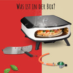 17"""" Gas-Pizzaofen mit rotierendem Pizzastein, LED und Tür, 50 mbar, inkl. Regler und 1,1 m Gasschlauch, Ø42,5 cm Stein