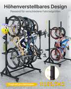 Freistehender Fahrradständer für 5 Fahrräder, Schwerlast bis 160 kg, höhenverstellbar mit Rollen