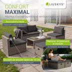 Salon de jardin lounge Salou polyrotin 6 personnes table coussins gris modèle 300862