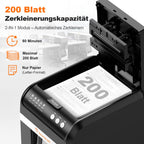 Aktenvernichter mit Auto-Feed für 200 Blatt, P-4 Mikroschnitt, 31 L Behälter, schwarz