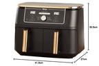 Heißluftfritteuse 9,5 L mit 2 Fächern und 6-in-1-Funktionen Dual Zone Airfryer mit Silikonzange Antihaftbeschichtung