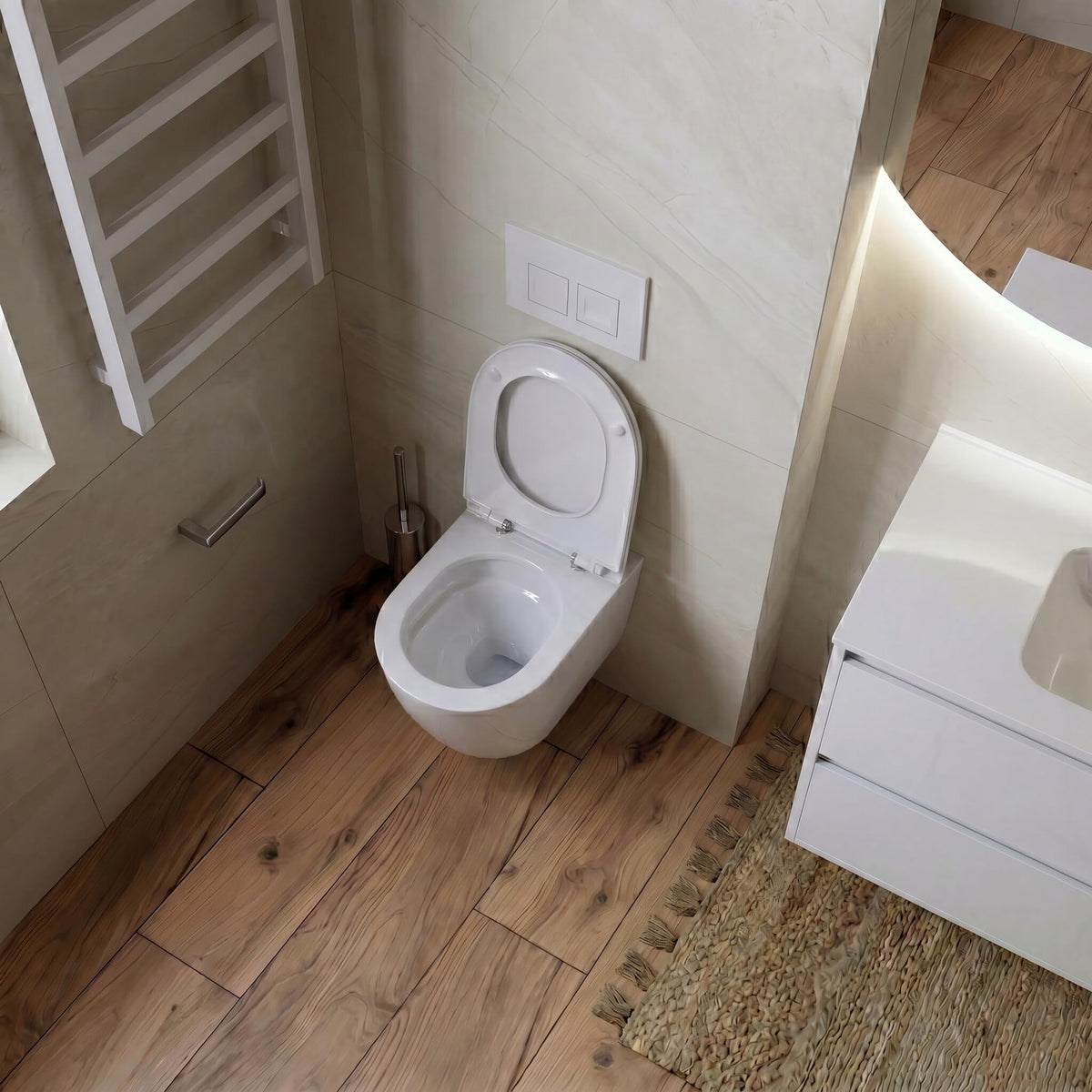 Wand-WC Komplettset Dalia mit Duofix Basic Vorwandelement, spülrandlosem Tiefspül-WC, Soft-Close-Sitz und Delta 25 Bedienplatte in Weiß