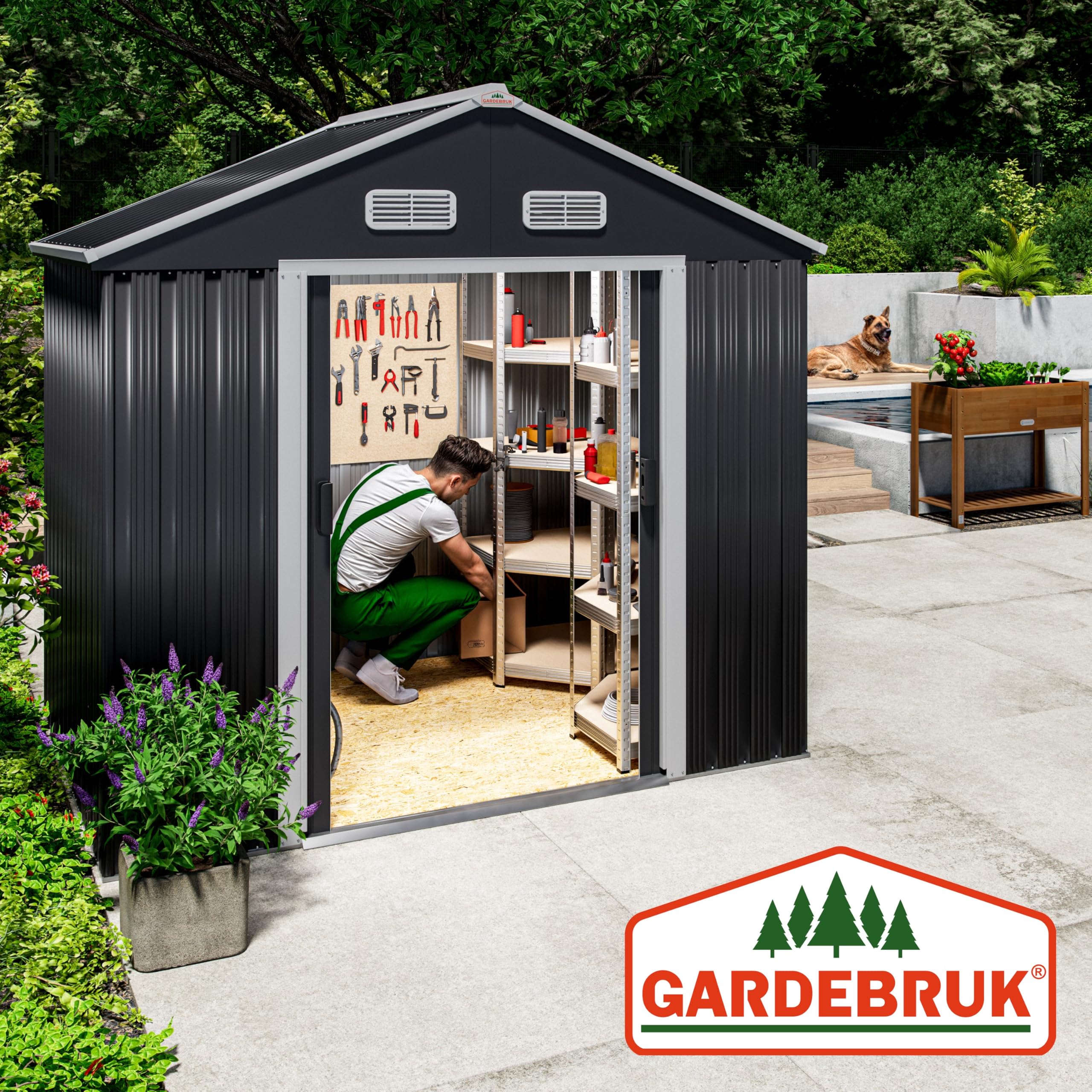 Abri de jardin métal XL avec fondation porte coulissante rangement extérieur 200 x 135 x 190 cm 2 m²