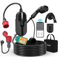 Mobile Wallbox 11 kW mit App-Steuerung, 400 V, 8-16 A, 3-phasig, 7,6 m Typ-2-Ladekabel, IP66, OLED, inkl. Transporttasche und Wandhalterung, schwarz