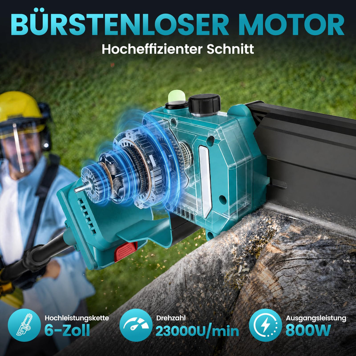 4-in-1 Akku-Hochentaster mit 6-Zoll-Mini-Kettensäge und Elektrischer Gartenschere, bürstenlos, 2x 4,0 Ah, bis 4 m