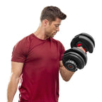 Verstellbare Hantel mit 15 Gewichtsstufen von 2 bis 24 kg, SelectTech Drehgriff-System und Ablageschale für Krafttraining zuhause