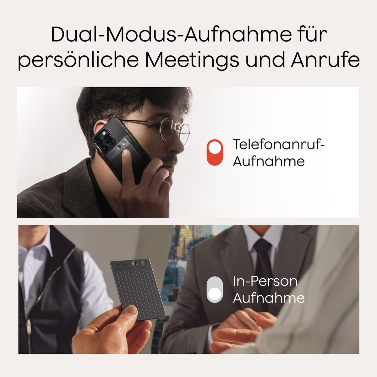 KI-Diktiergerät Plaud Note mit 64 GB, 30 Std. Aufnahme und magnetischer Hülle in Schwarz