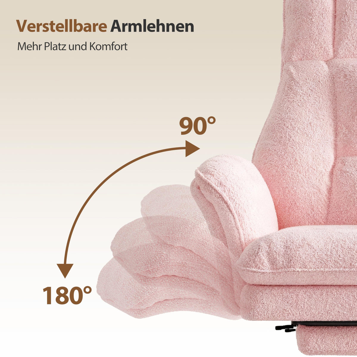Bürostuhl mit Fußstütze und 135° verstellbarer Rückenlehne, Home Office, Teddy-Stoff