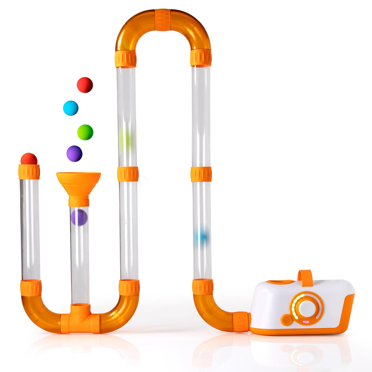 Luftbetriebenes STEM-Spielzeug mit Turbine und modularen Röhren für Kinder ab 3 Jahren, inklusive 20 Schaumstoffbälle