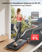 Klappbares Laufband 4-in-1 mit 9 % Neigung 12 km/h und 2,5 PS leisem Motor für Zuhause und Büro