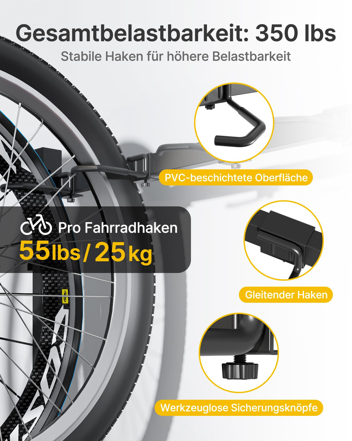 Freistehender Fahrradständer für 5 Fahrräder, Schwerlast bis 160 kg, höhenverstellbar mit Rollen