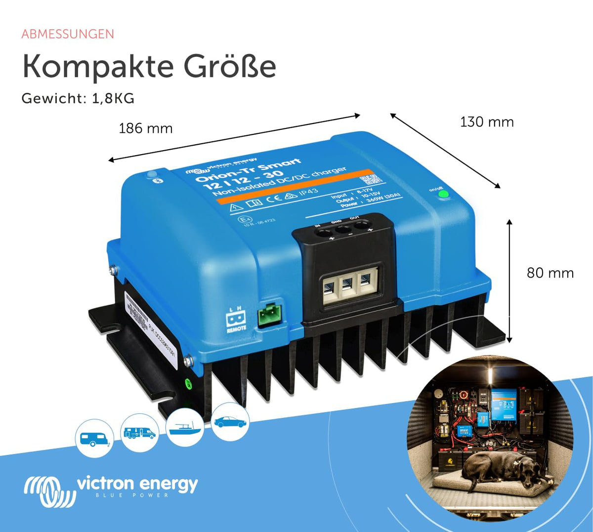 DC-DC Ladebooster Orion-Tr Smart 12/12V 30A nicht isoliert mit Bluetooth für Blei- und Lithiumbatterien