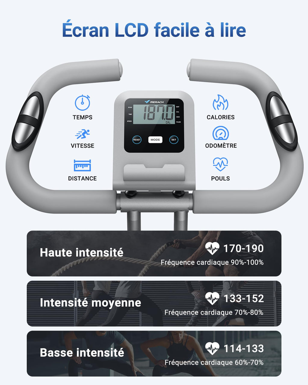 Vélo d'appartement pliable MR-S15H1 résistance magnétique 16 niveaux écran LCD avec application et bande de résistance