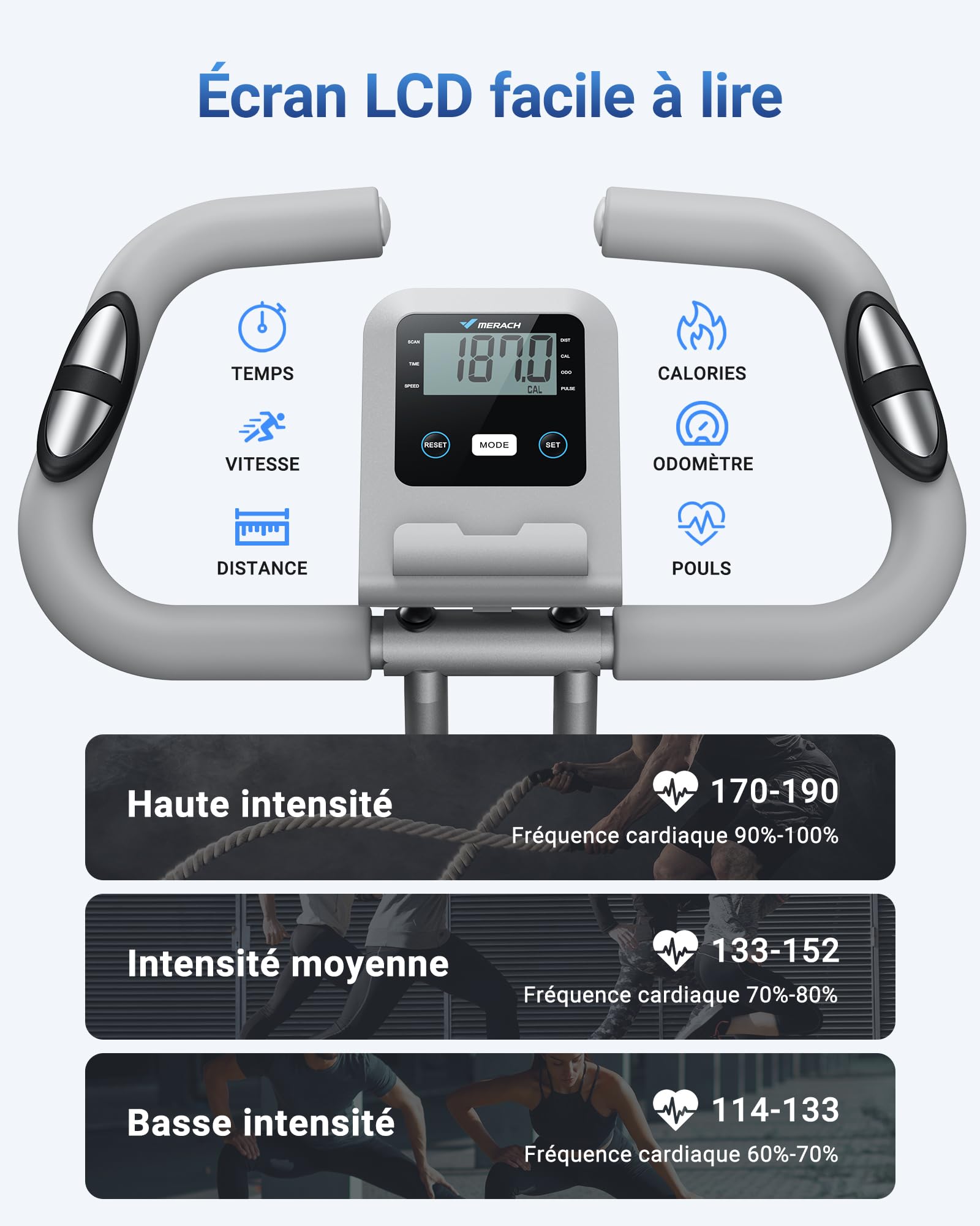 Vélo d'appartement pliable MR-S15H1 résistance magnétique 16 niveaux écran LCD avec application et bande de résistance
