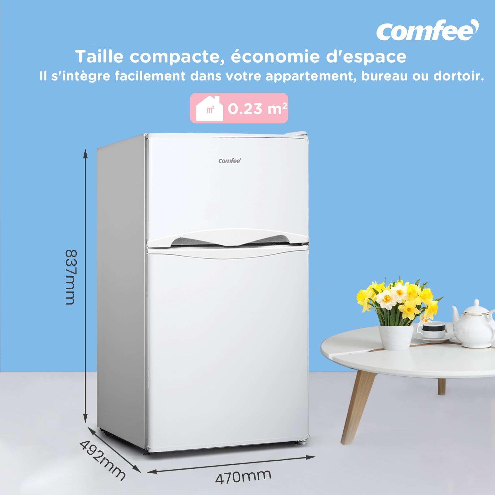 Réfrigérateur Congélateur Combiné 87L RCT87WH2(E) 2 Portes Avec Éclairage Intérieur et Porte Réversible