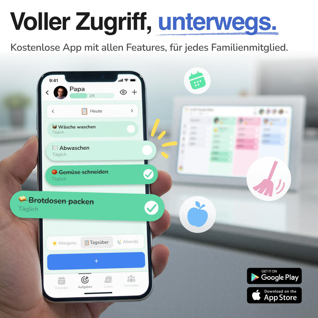 Digitaler Familienkalender 15,6"""" mit FHD Touchscreen und App für iOS und Android, Wandkalender zur Familienorganisation