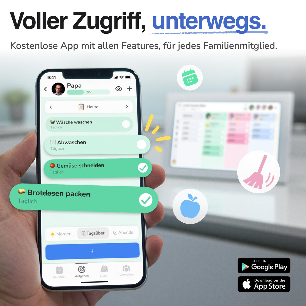 Digitaler Familienkalender 15,6"""" mit FHD Touchscreen und App für iOS und Android, Wandkalender zur Familienorganisation