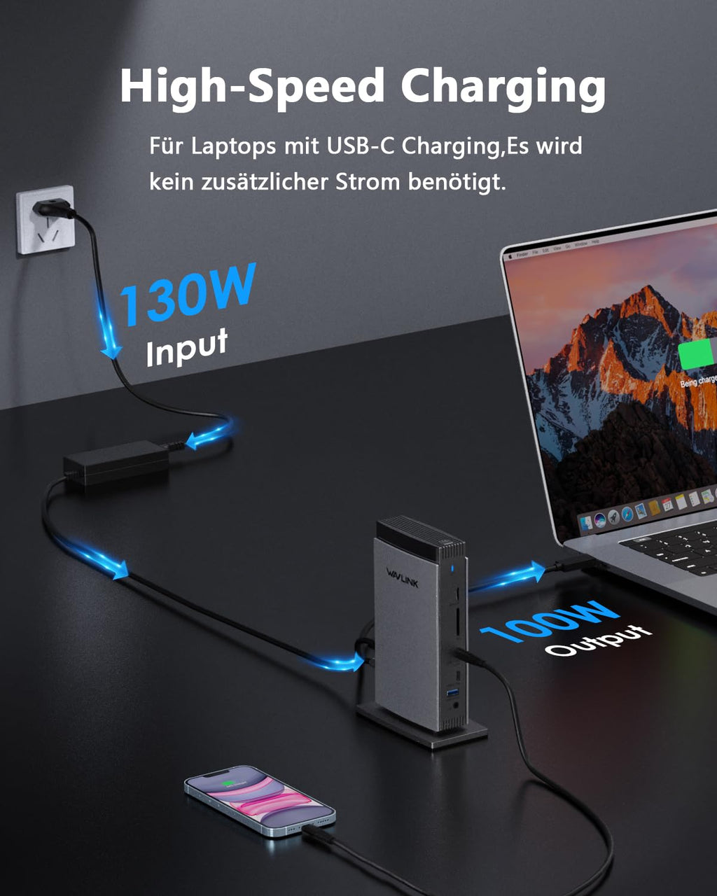 Dockingstation mit DisplayLink für Dreifach-Display, 3x HDMI und 2x DisplayPort, 4K bei 60 Hz