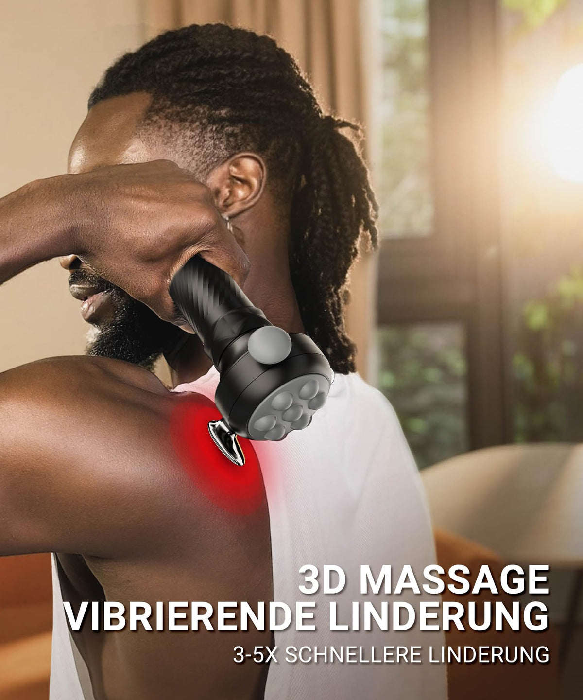 Massagepistole R1 Pro Max mit 360° Massagekopf, 5 Aufsätzen und 120 Hz Tiefengewebe-Vibration
