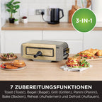 3-in-1 Toaster und Elektrogrill mit Deckel, 7 Kochfunktionen, für Toast, Bagel, Panini und Sandwiches, Stone Gold