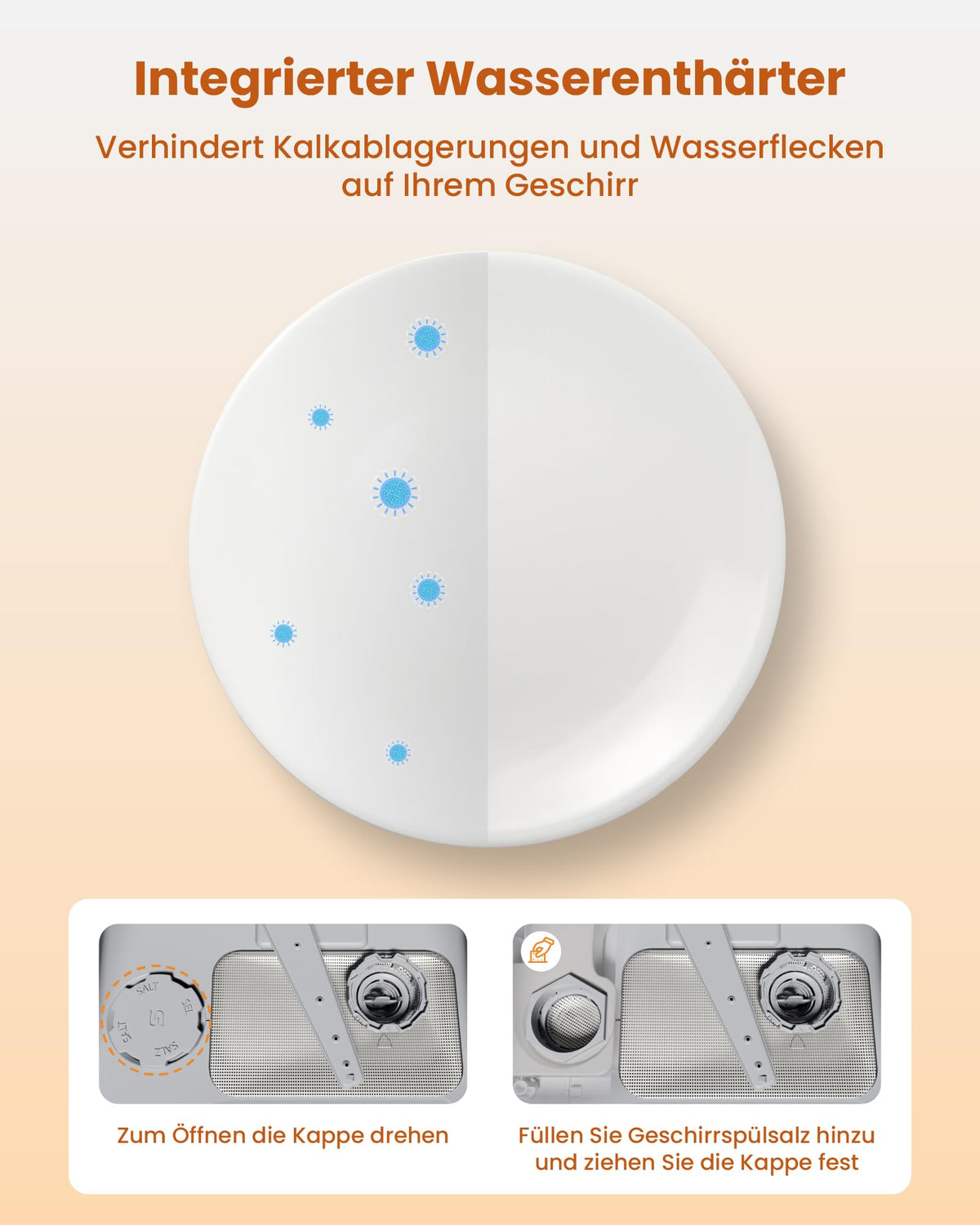 Tischgeschirrspüler mit Wasserenthärter und 5-Liter-Wassertank, 8 Spülprogramme und 18 Stunden Startverzögerung, weiß
