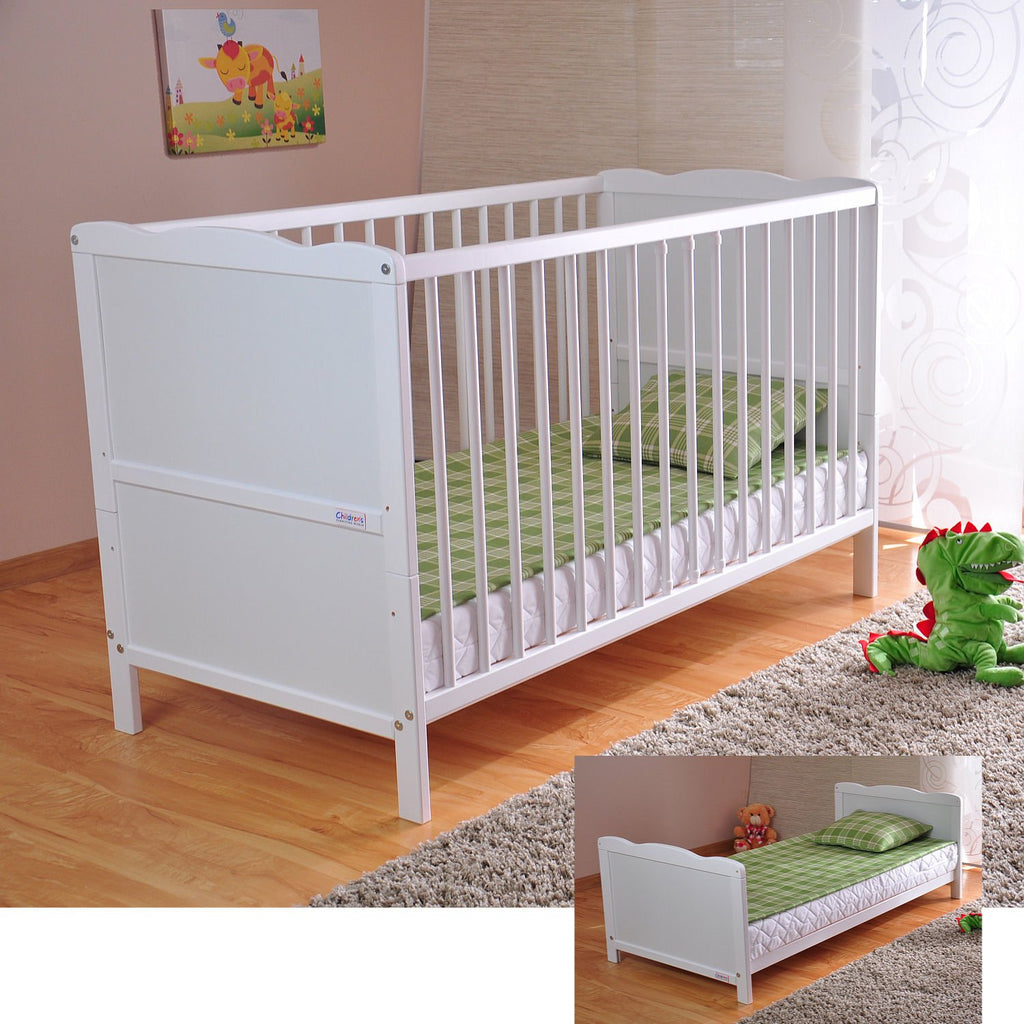 Lit bébé évolutif réglable en hauteur avec matelas mousse Aloe Vera bois de pin 124x65x87 cm blanc