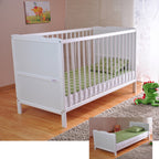 Lit bébé évolutif réglable en hauteur avec matelas mousse Aloe Vera bois de pin 124x65x87 cm blanc