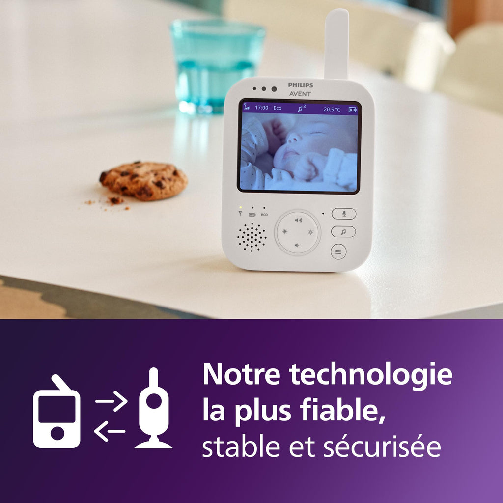 Babyphone vidéo SCD891/26 avec caméra écran 3,5 pouces zoom numérique x4 vision nocturne audio berceuses et capteur température