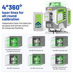Kreuzlinienlaser 4x 360° selbstnivellierend grün ZK04CG mit 8000-mAh-Akku und Fernbedienung