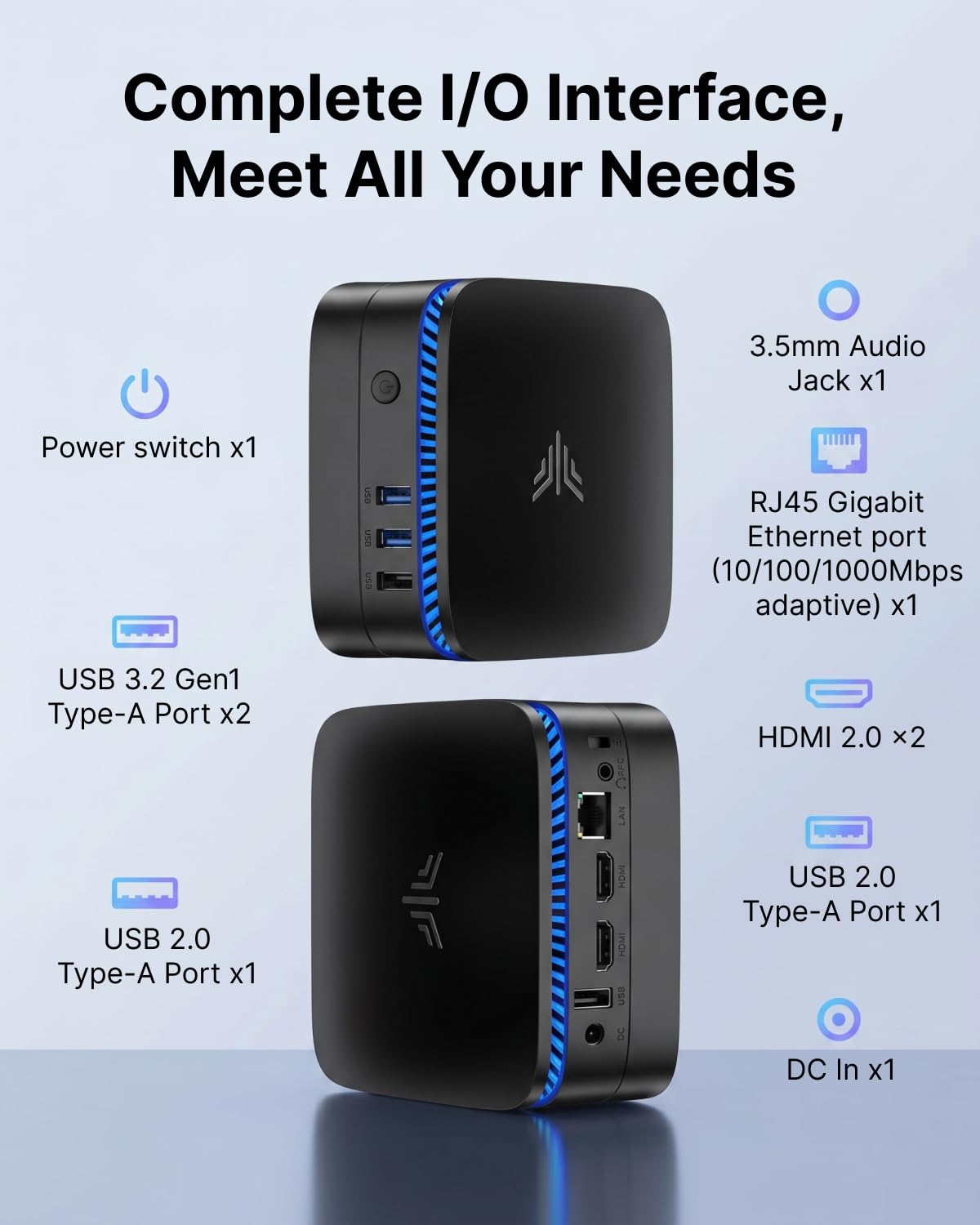 Mini-PC Intel N5030 mit 12 GB RAM 256 GB SSD Intel UHD Graphics 605 4K 60 Hz 2x HDMI 2.0 WiFi 5 Bluetooth 4.2 VESA-Halterung