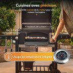 Barbecue charbon XL avec couvercle grill et fumoir 2 en 1 grille en fonte thermomètre intégré