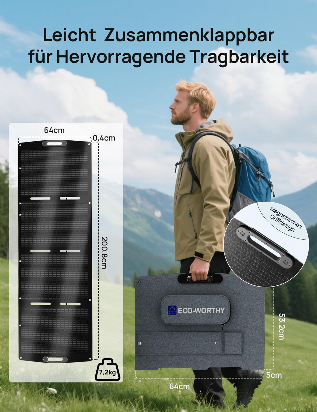 Faltbares Solarpanel 200 W für Powerstation mit ETFE-Oberfläche monokristallinem Silizium XT60 DC7909 DC8020 Anschlüssen