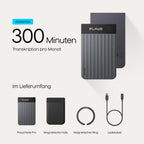 KI-Diktiergerät Note Pro 64 GB 50 Std. Akkulaufzeit 4 MEMS- und 1 VPU-Mikrofon mit KI-Beamforming Magnet-Case und Ladekabel