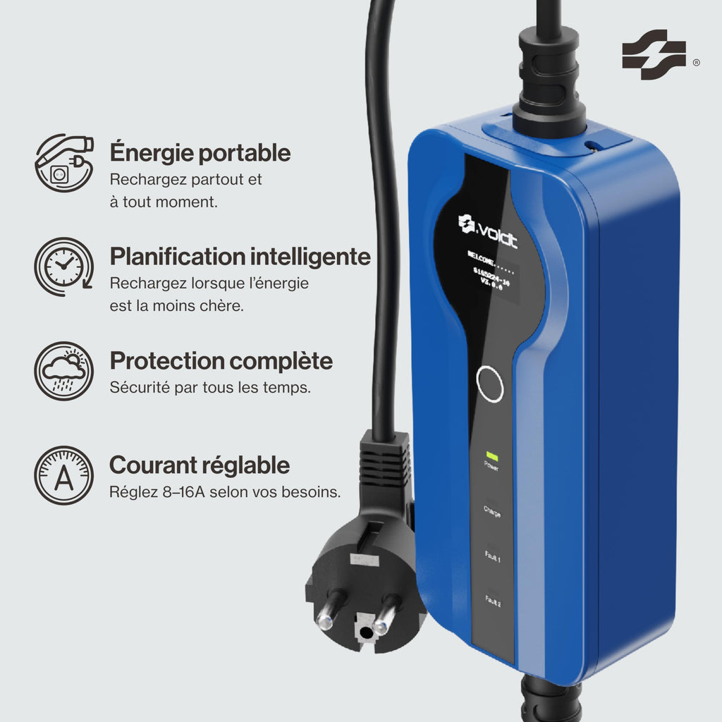Câble de recharge Type 2 Schuko 3,7 kW réglable 8A 16A avec affichage numérique pour voiture électrique longueur 5 m