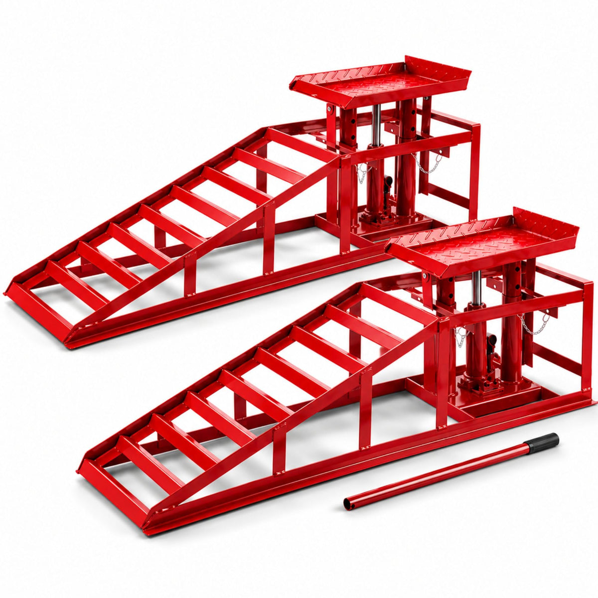 2 Auffahrrampen mit hydraulischem Wagenheber, höhenverstellbar von 290 bis 375 mm, Belastbarkeit 2 t, für PKW und Kleintransporter