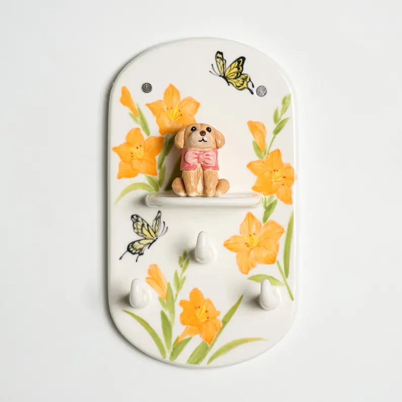 Porte-clés mural 3D en céramique, Golden Retriever, Cœurs, Organisateur d'entrée, Support de bougie, pour chien et chat