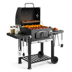 Barbecue charbon XL avec couvercle grill et fumoir 2 en 1 grille en fonte thermomètre intégré