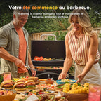 Barbecue charbon XL avec couvercle grill et fumoir 2 en 1 grille en fonte thermomètre intégré