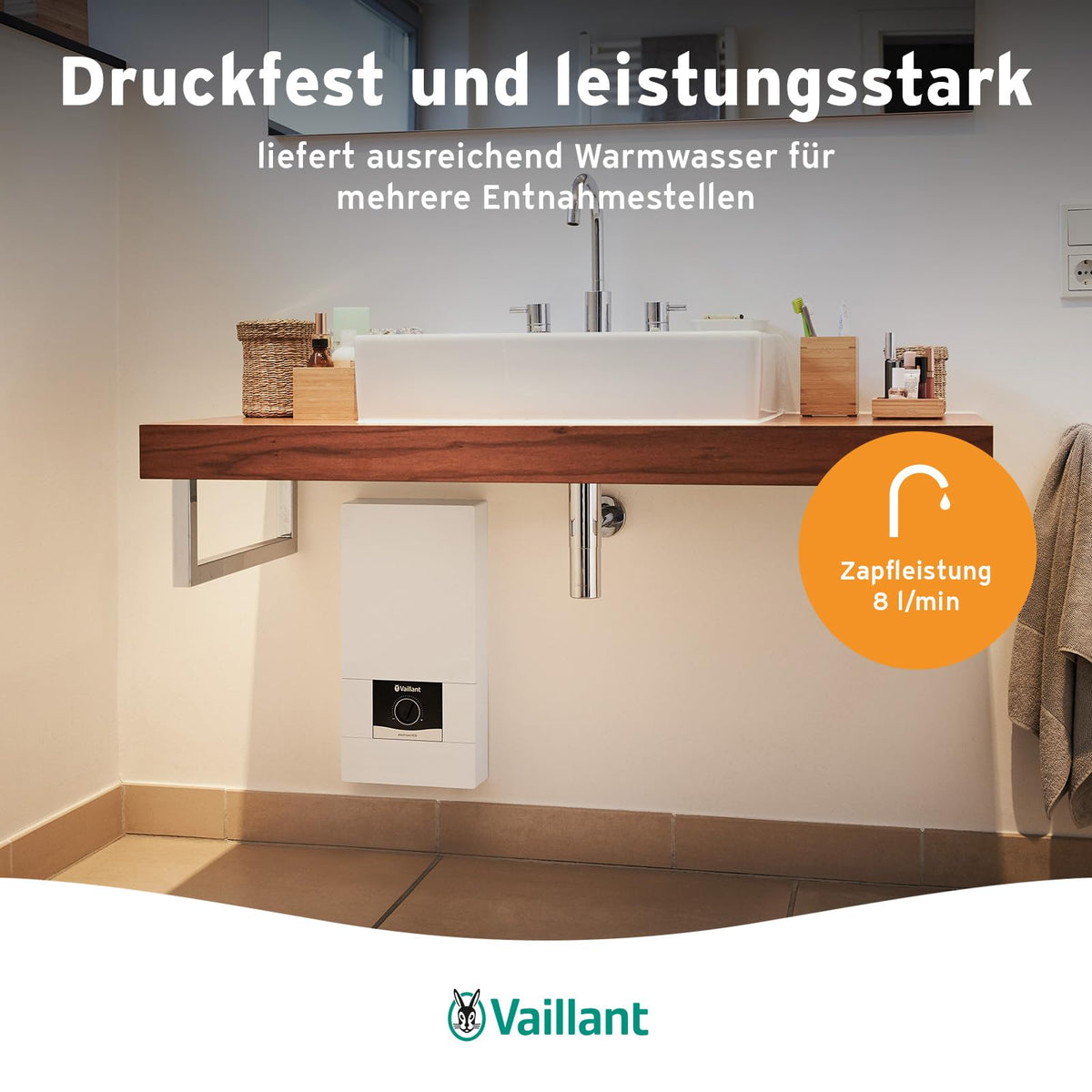 Elektronischer Durchlauferhitzer VED E 21/8, druckfest, 21 kW, 400 V, gradgenaue Auslauftemperatur, stufenlos einstellbar mit Digitalanzeige