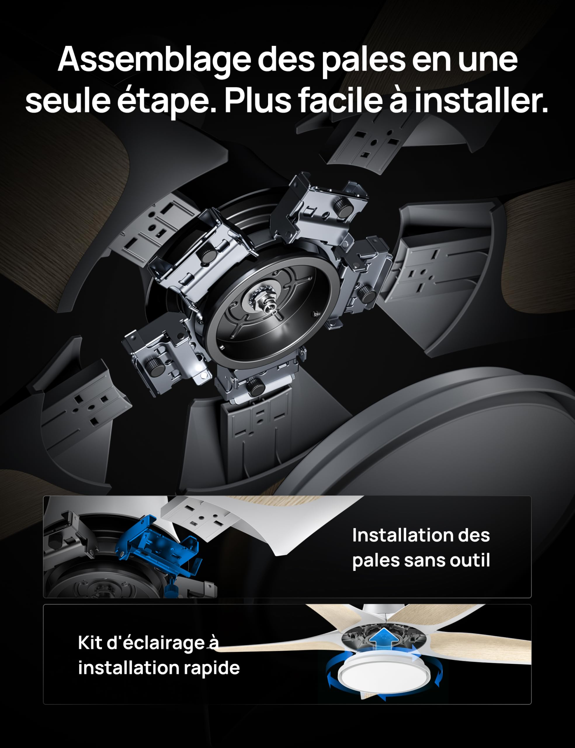 Ventilateur de plafond intelligent avec éclairage LED RGB 132 cm moteur CC silencieux contrôle APP et télécommande DR-HCF002S