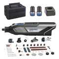 Akku-Multitool 12V 2Ah mit 2 Akkus, 5 Aufsätzen und 65 Zubehören in Dremel Box zum Schneiden, Gravieren, Schleifen und Polieren