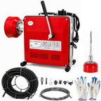 Rohrreinigungsmaschine 850W mit 400 U/min Ausgangsdrehzahl für Rohre Ø40–200 mm, inkl. 20 m Spirale, Biegespirale und 6 Reinigungsköpfen
