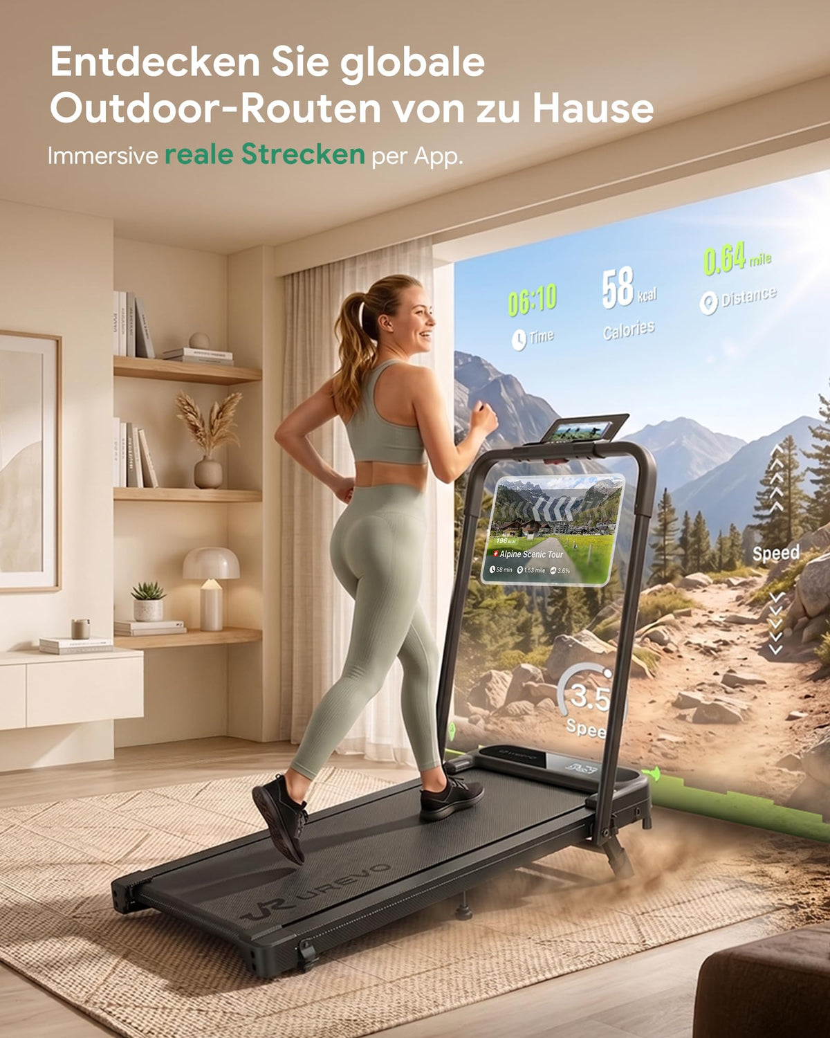 2-in-1 Walking Pad Laufband für Zuhause, klappbar mit App, 1–10 km/h und 120 kg Belastbarkeit