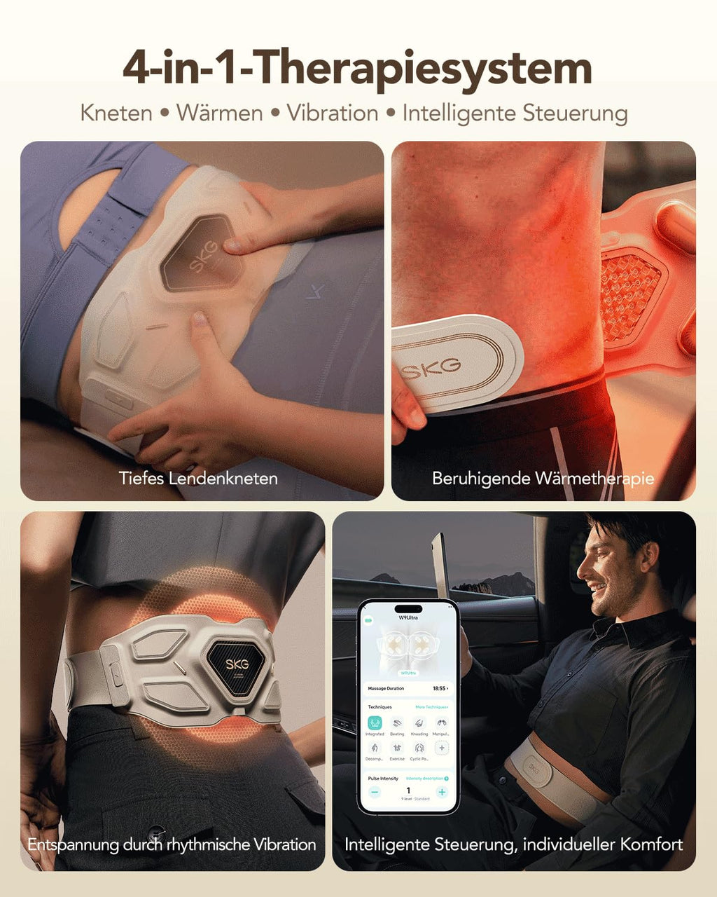 Massagegürtel für den unteren Rücken W9 Ultra mit Knetmassage, 850nm-NIR-Wärme und App-Steuerung, kabellos
