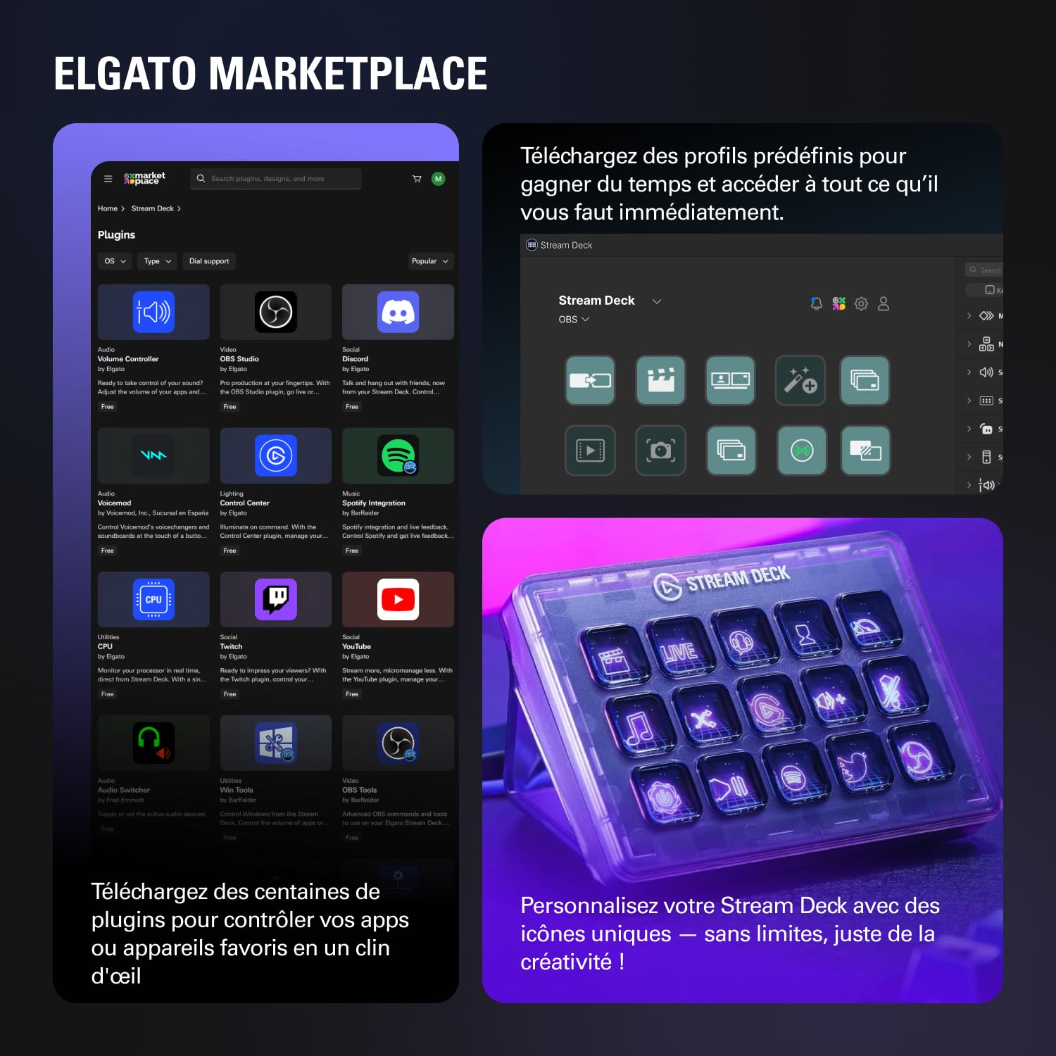 Console de mixage Stream Deck Plus avec touches LCD ruban tactile et connexion USB-C pour production audio vidéo Mac PC