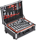 Chariot à outils 156 pièces avec roulettes mallette à outils en aluminium poignée télescopique et rangement compartiments