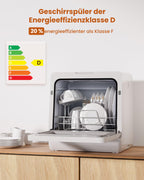 Tischgeschirrspüler mit Wasserenthärter und 5-Liter-Wassertank, 8 Spülprogramme und 18 Stunden Startverzögerung, weiß