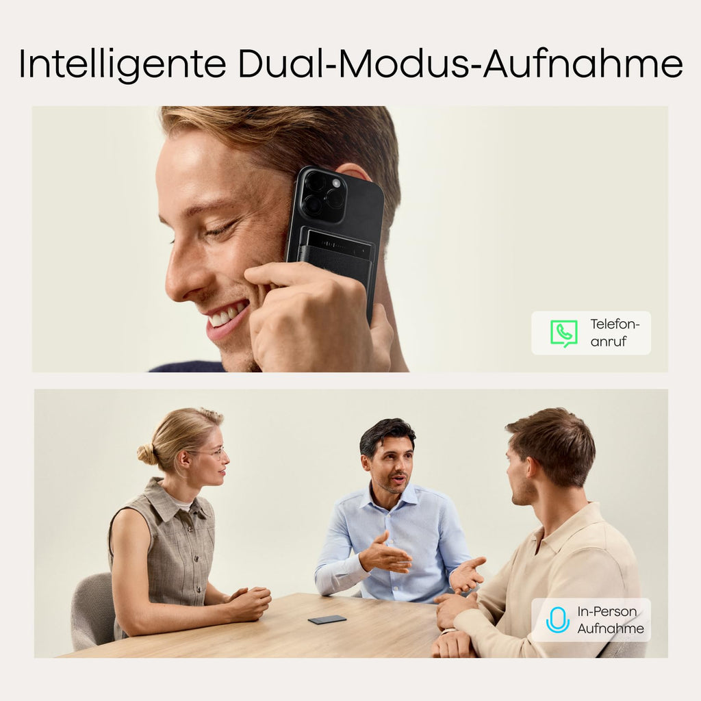 KI-Diktiergerät Note Pro 64 GB 50 Std. Akkulaufzeit 4 MEMS- und 1 VPU-Mikrofon mit KI-Beamforming Magnet-Case und Ladekabel