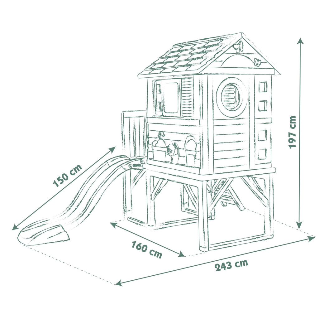 Maison de jeu enfant sur pilotis avec plateforme 70 cm échelle et toboggan matériau recyclé dès 2 ans modèle 7600810802
